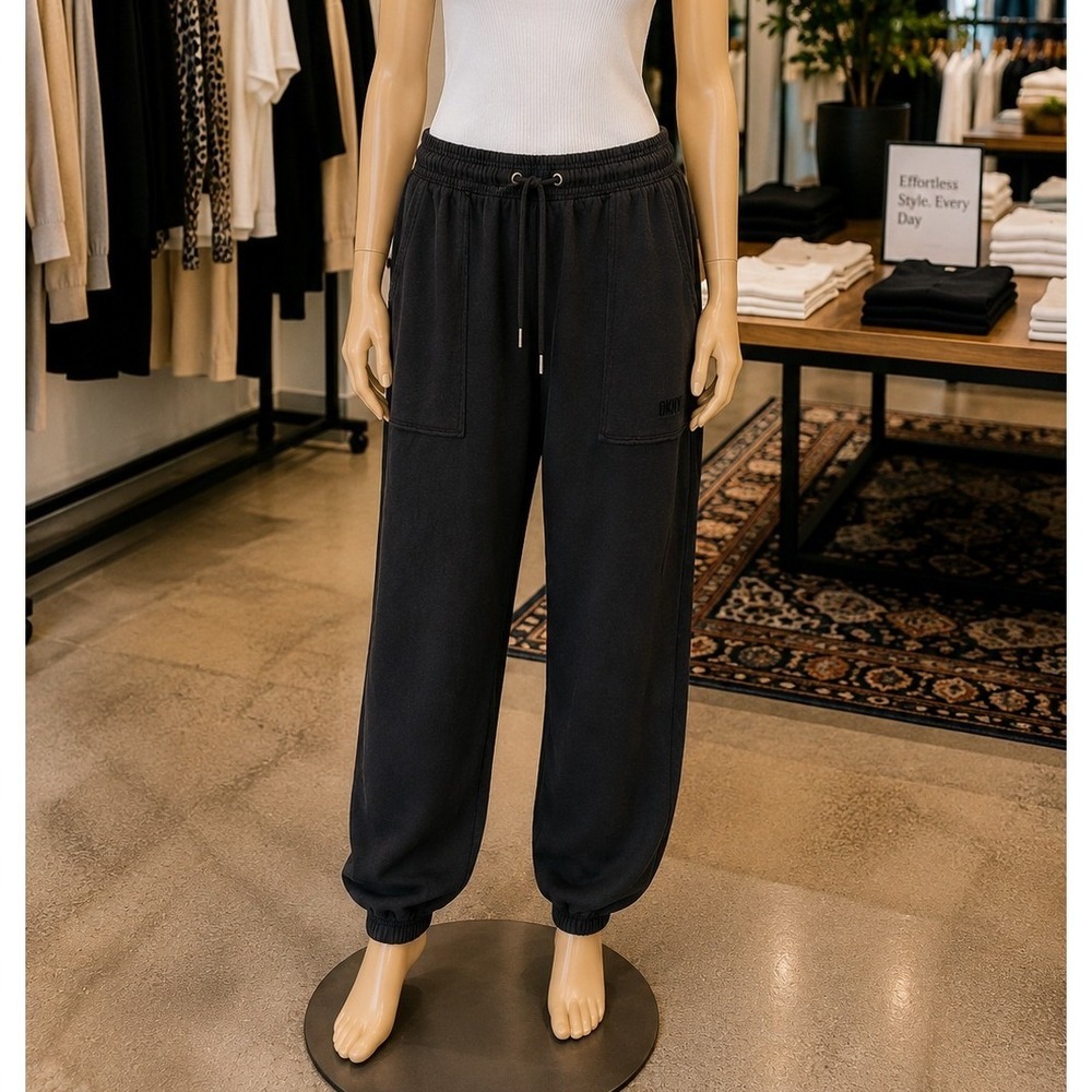 DKNY Sport Womens Jogger Pants Black French Terry Drawstring S